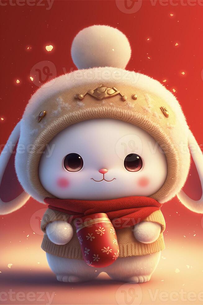 cartoon bunny wearing a hat and scarf. . photo