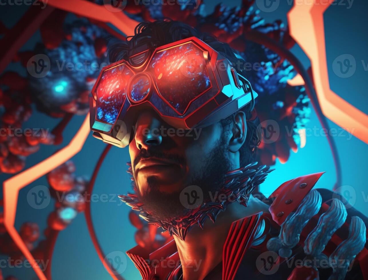 A Man wearing a vr mask on the metaverse, illustration photo