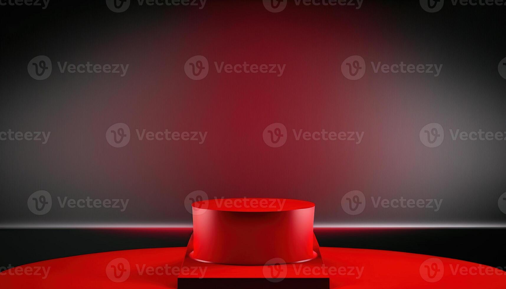 Realistic 3D red theme podium for product display. photo