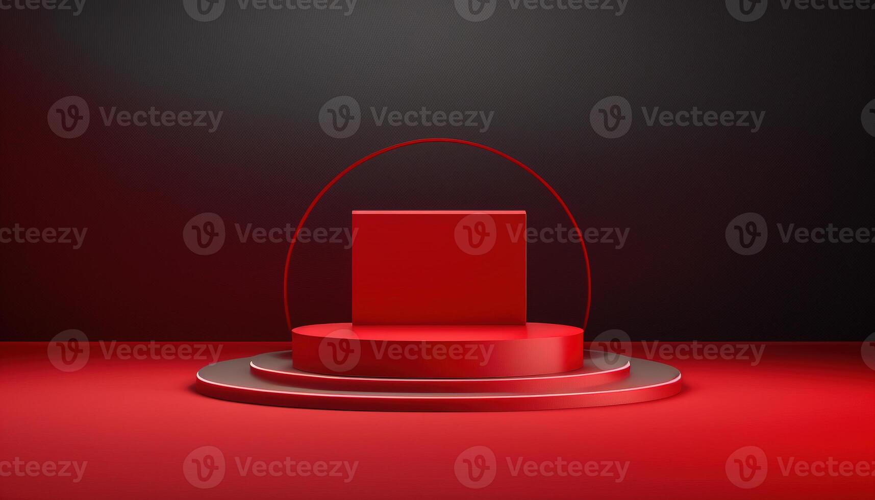 Realistic 3D red theme podium for product display. photo