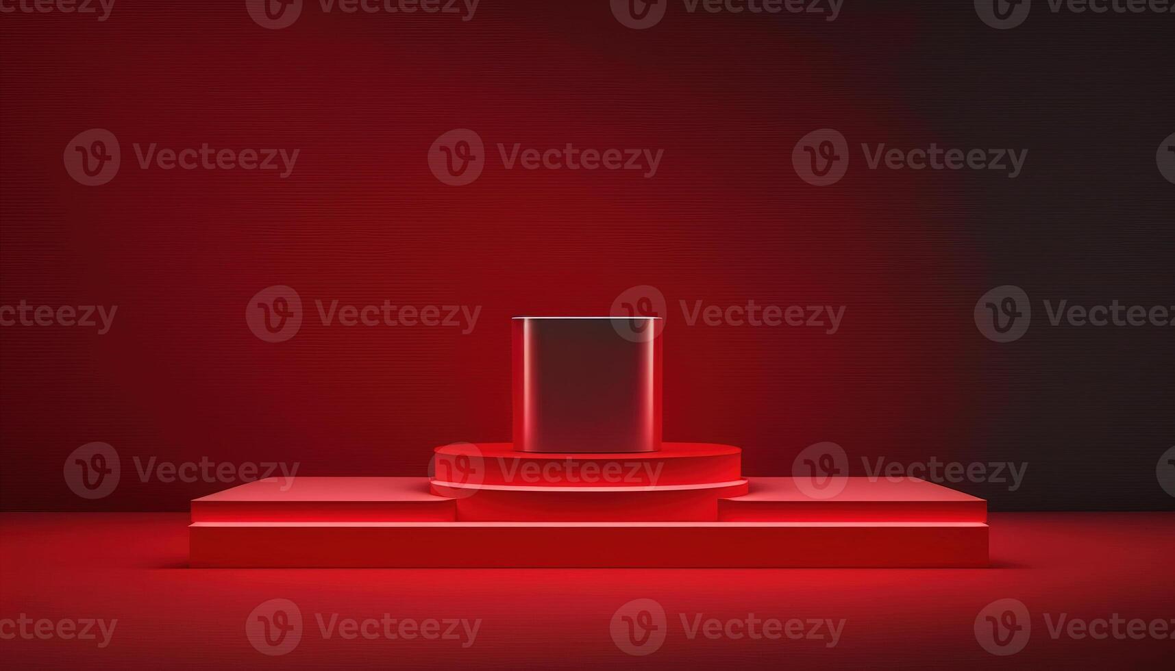Realistic 3D red theme podium for product display. photo