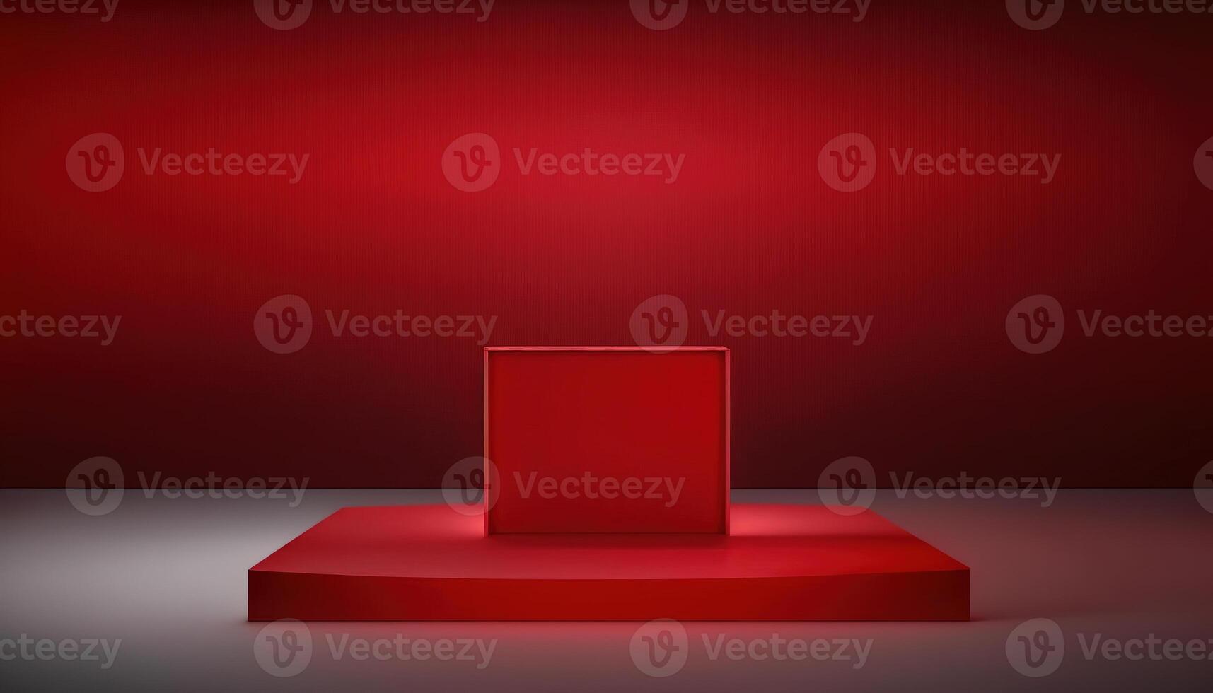 Realistic 3D red theme podium for product display. photo