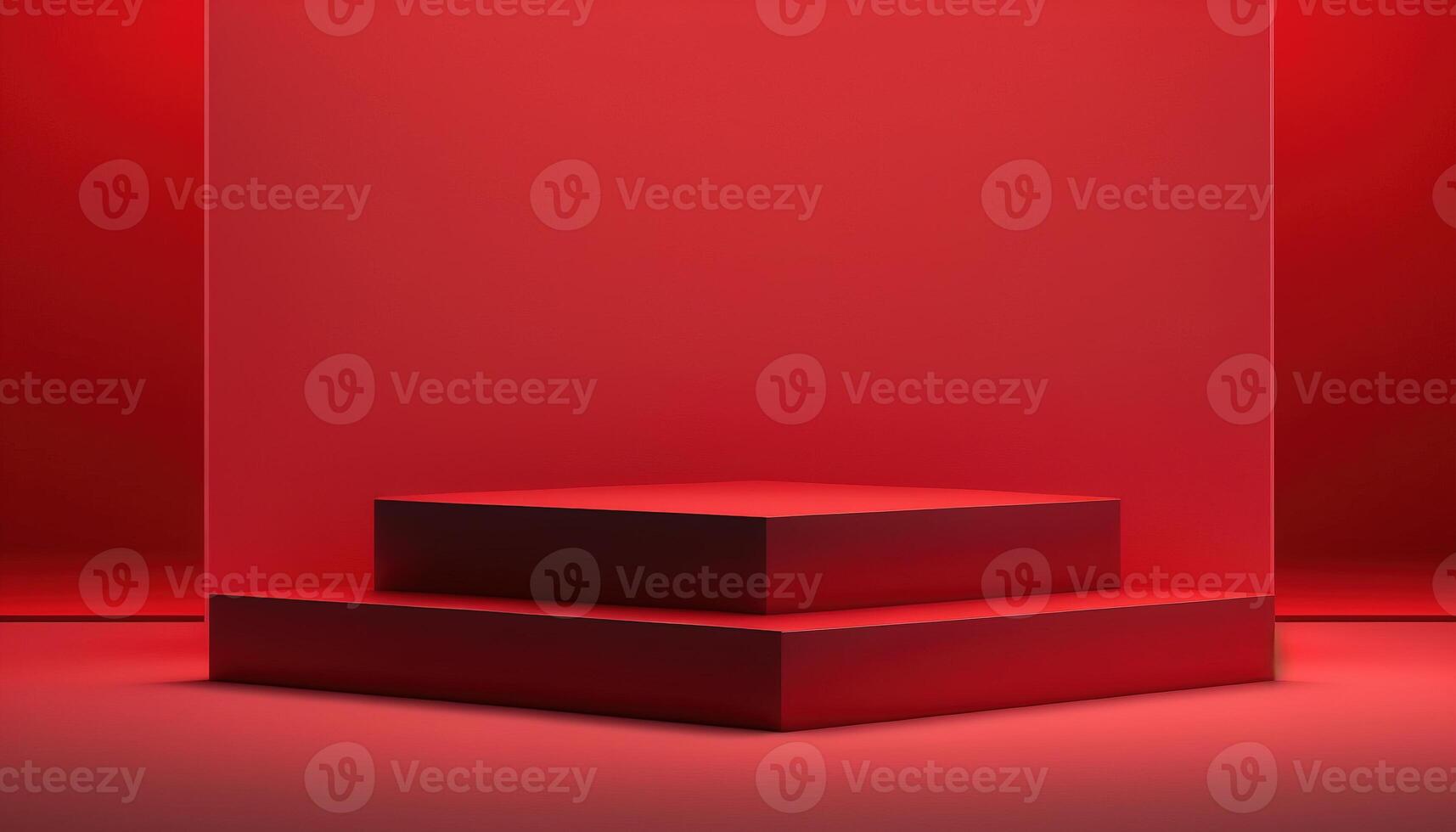 Realistic 3D red theme podium for product display. photo