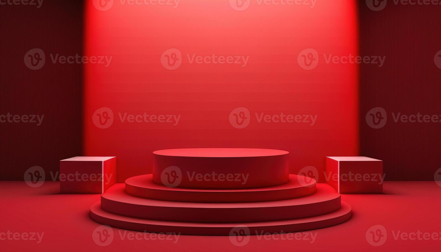 Realistic 3D red theme podium for product display. photo