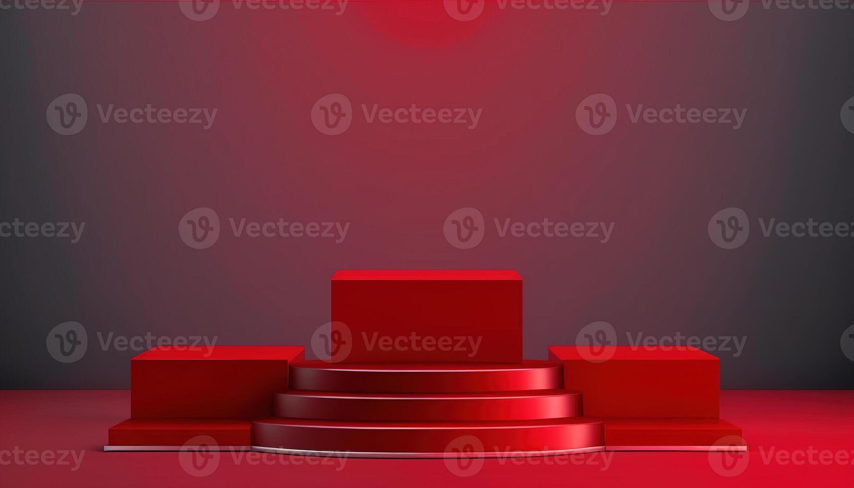 Realistic 3D red theme podium for product display. photo