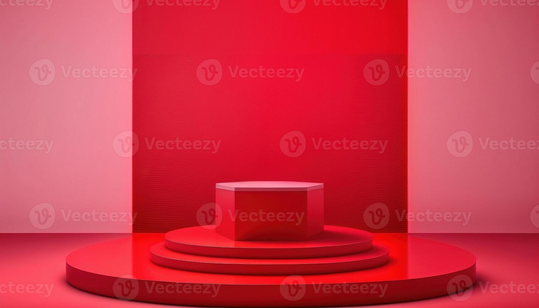 Realistic 3D red theme podium for product display. photo