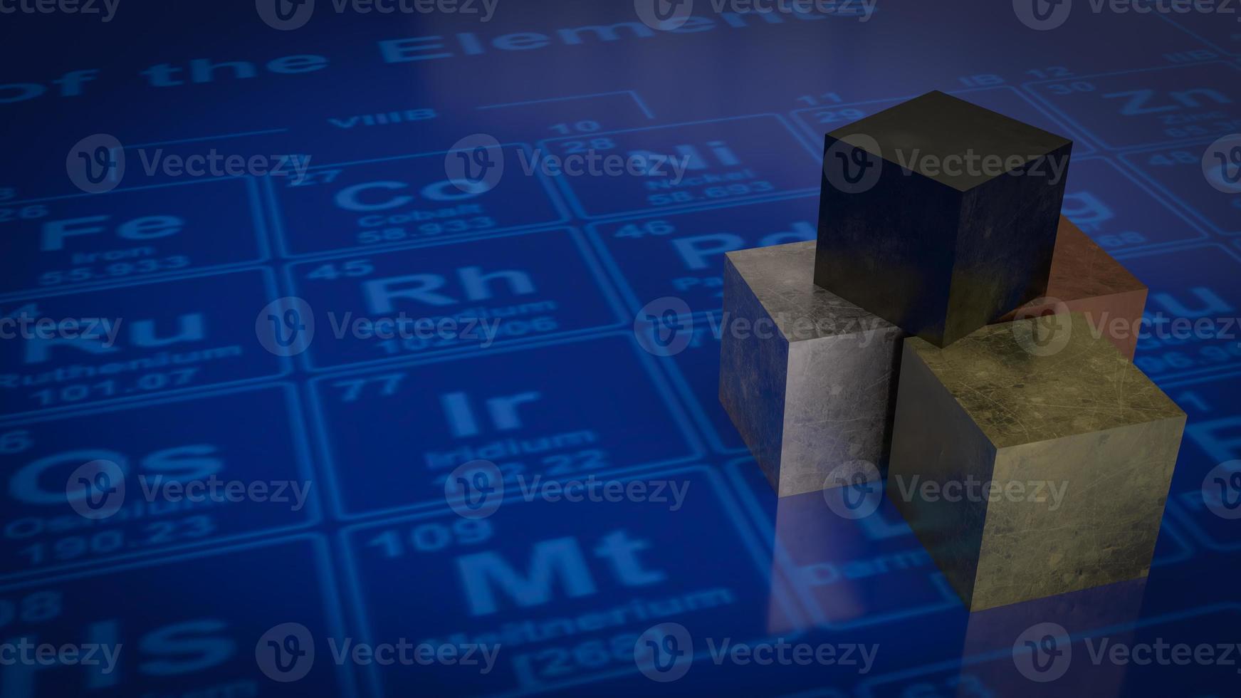 The Metal cube on periodic table for education or sci concept 3d rendering photo