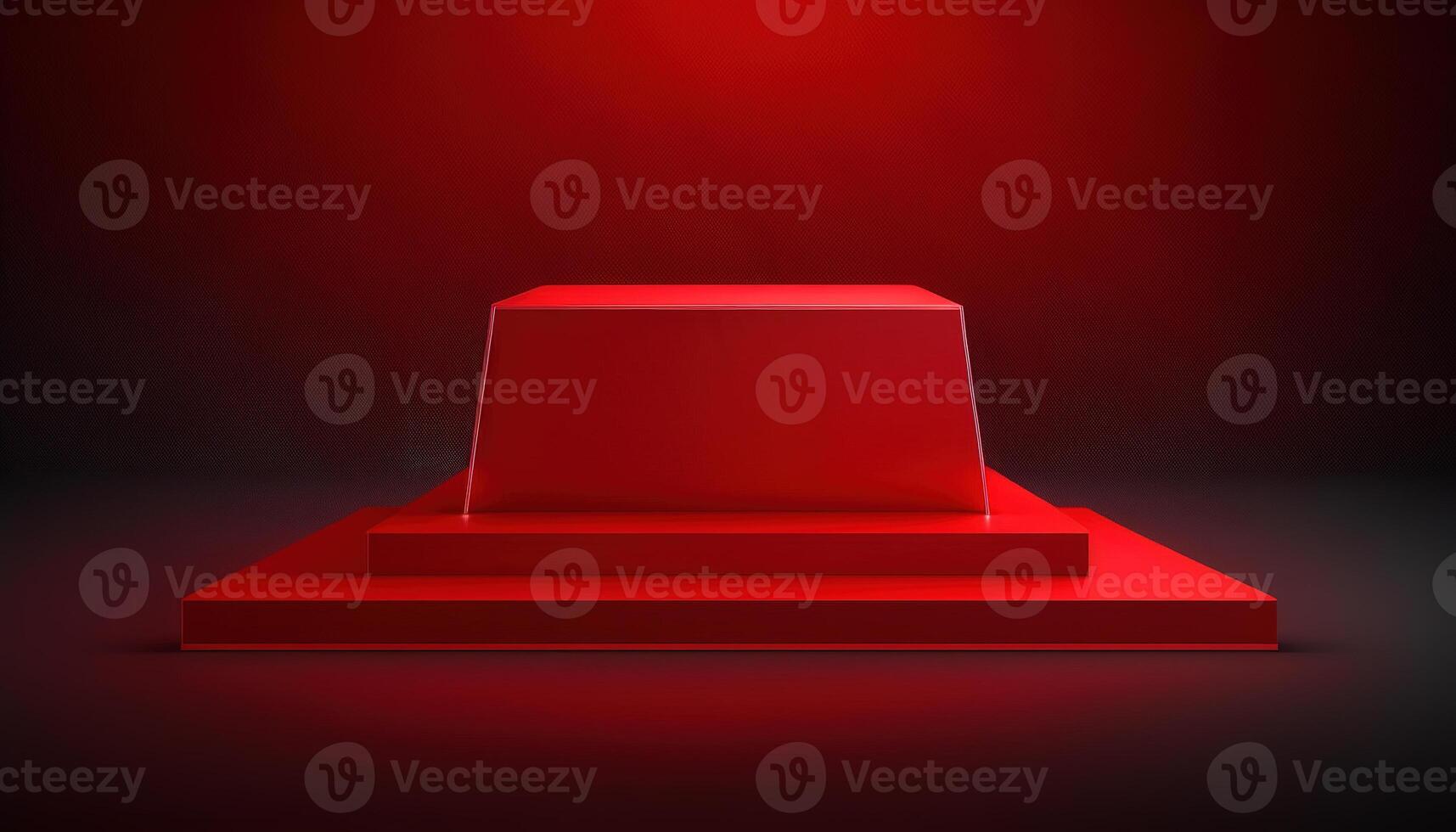 Realistic 3D red theme podium for product display. photo