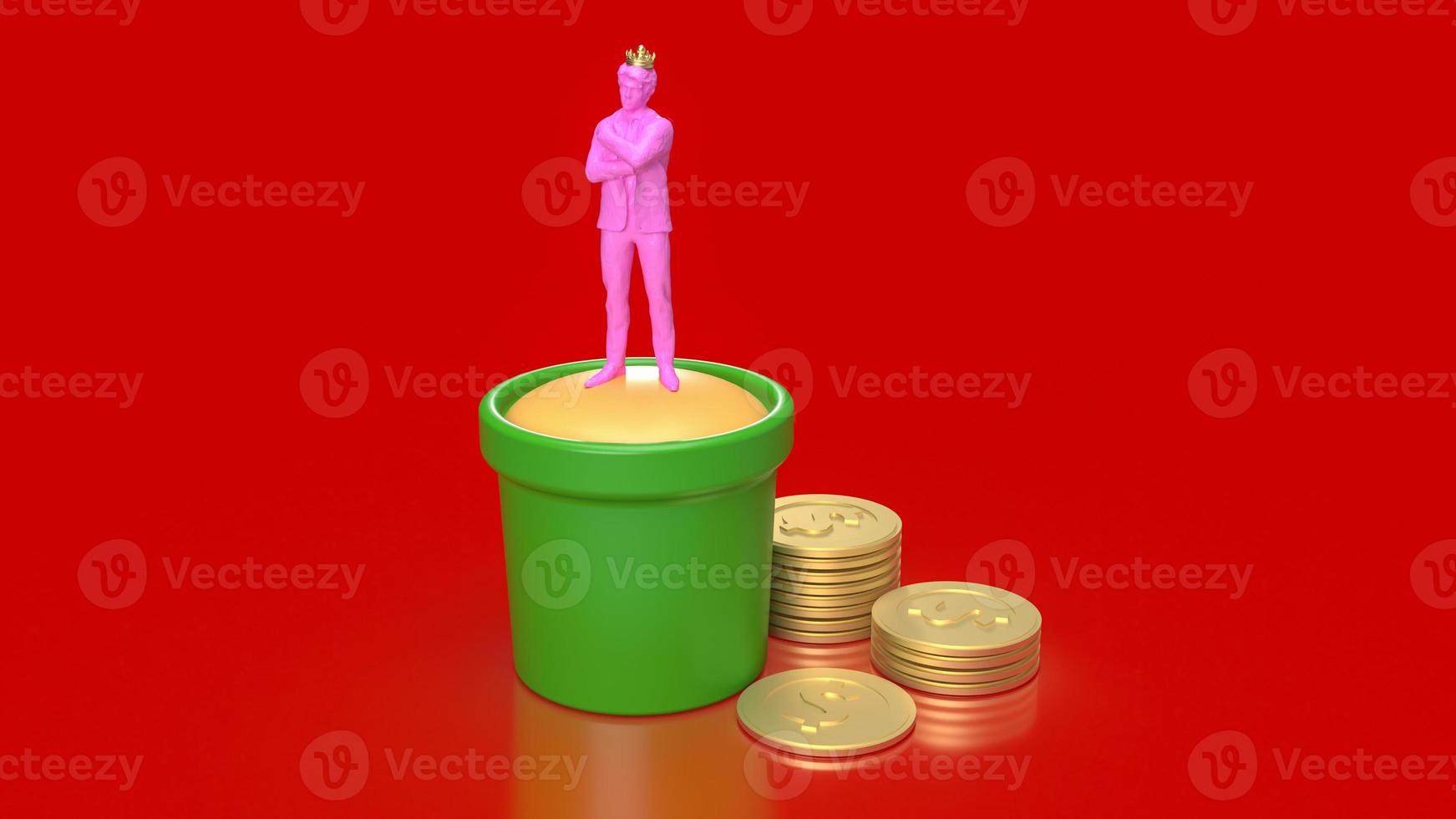 pink figure business man and coins 3d rendering photo