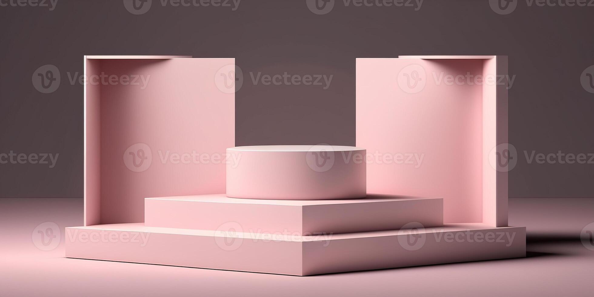 Realistic 3D pink theme podium for product display. photo