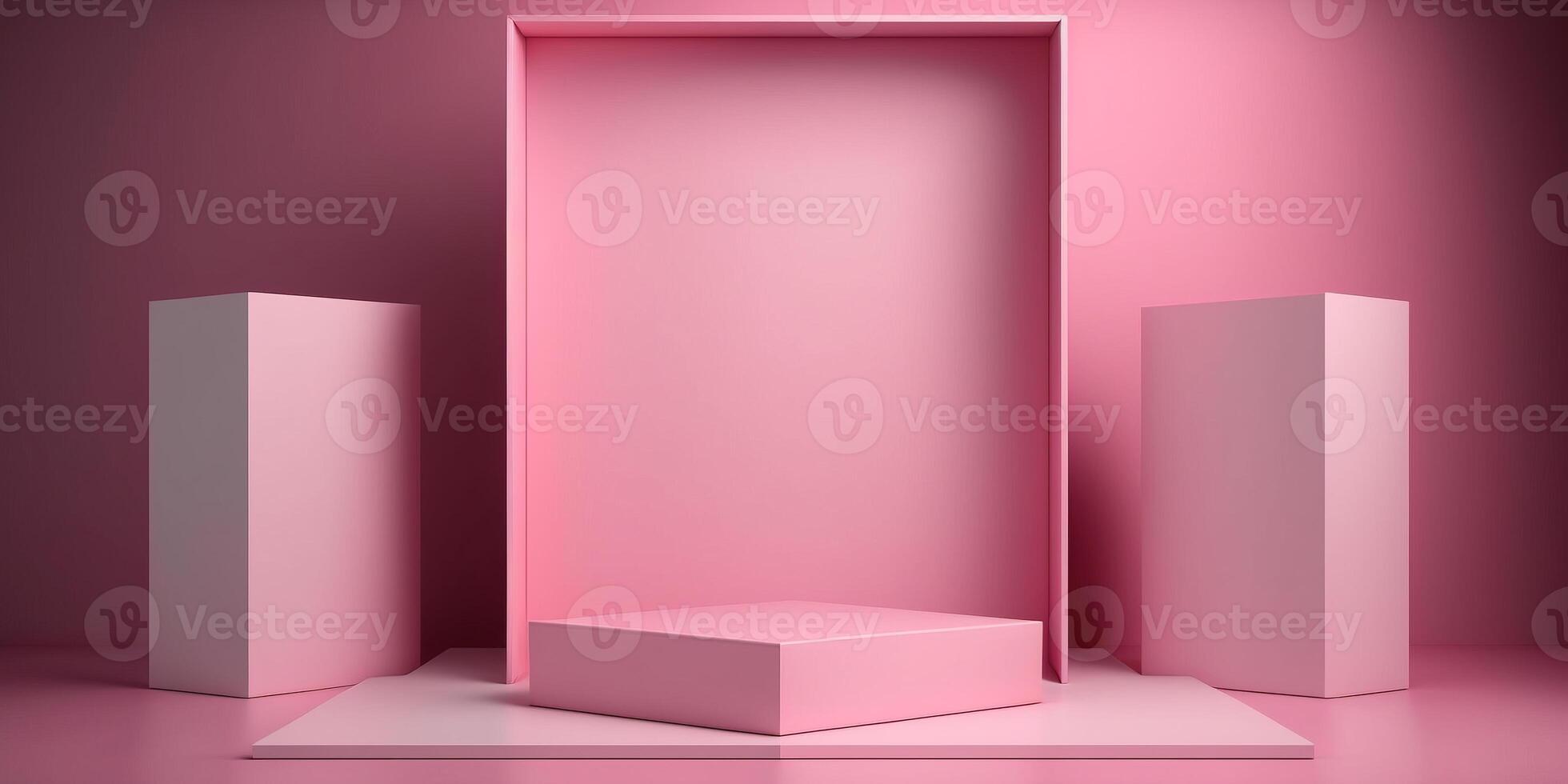 Realistic 3D pink theme podium for product display. photo