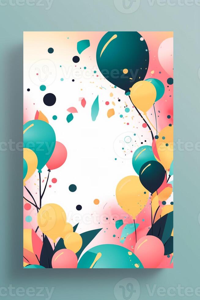 Colorful simple decoration illustration for party, birthday, baby shower, bridal shower, graduation, business event, grand opening, anniversary, holiday invitation draft and greetings card template. photo