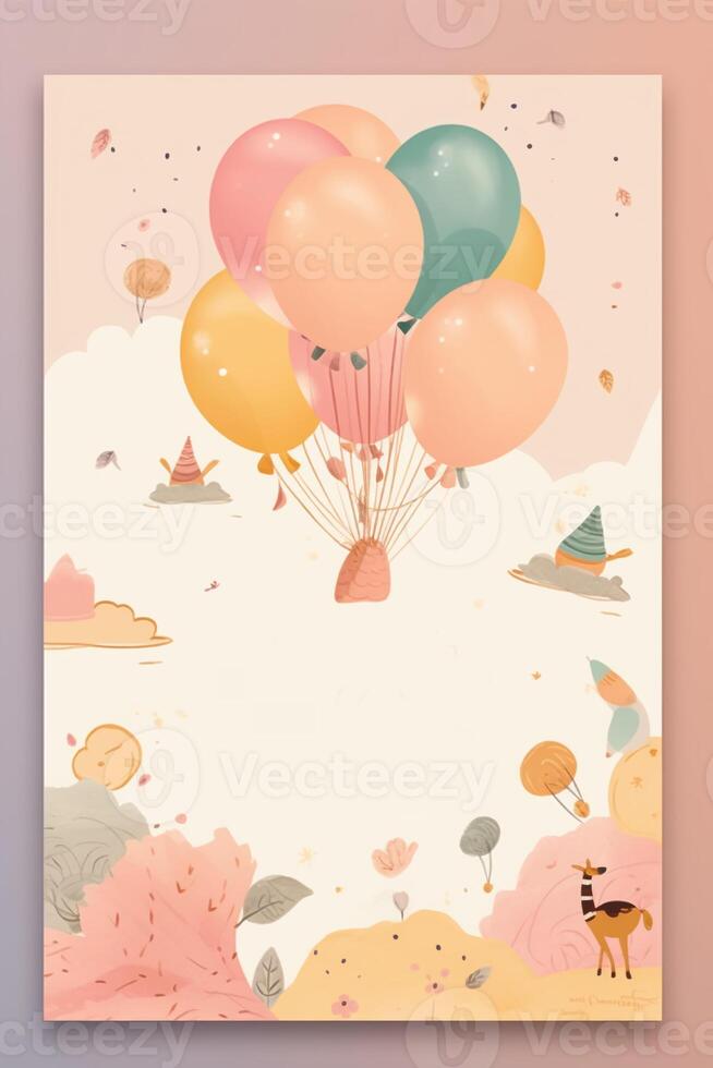 Colorful simple decoration illustration for party, birthday, baby shower, bridal shower, graduation, business event, grand opening, anniversary, holiday invitation draft and greetings card template. photo