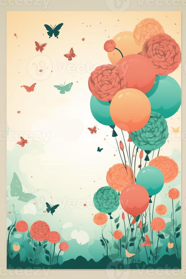 Colorful simple decoration illustration for party, birthday, baby shower, bridal shower, graduation, business event, grand opening, anniversary, holiday invitation draft and greetings card template. photo