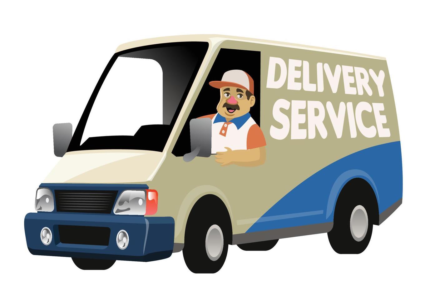 cartoon delivery service worker driving the delivery truck van vector