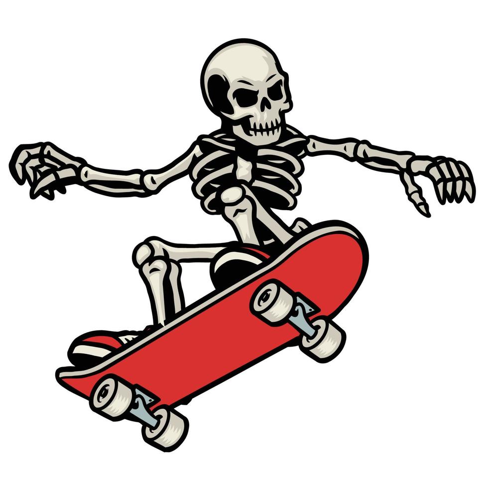 skull skateboarding do the ollie trick vector