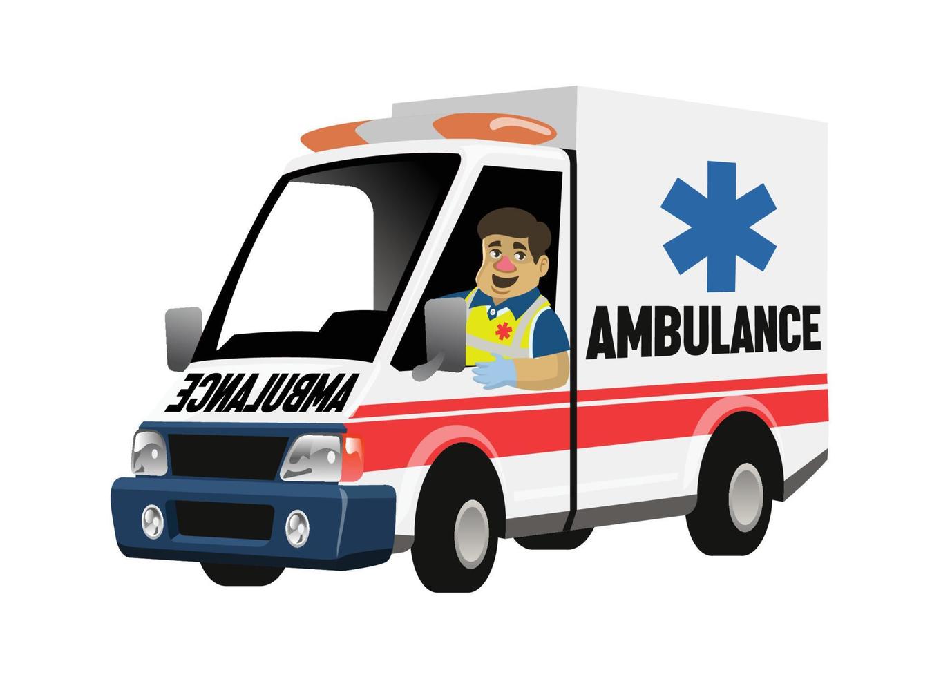 cartoon set of paramedic driving the ambulance vector