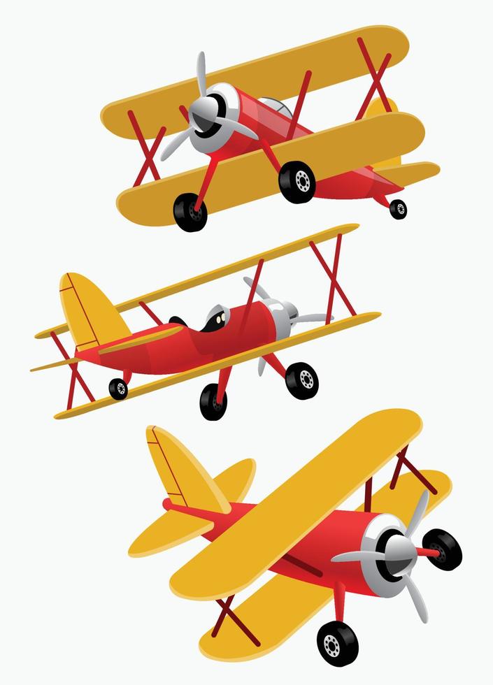 set bundle cartoon of double wings airplane vector