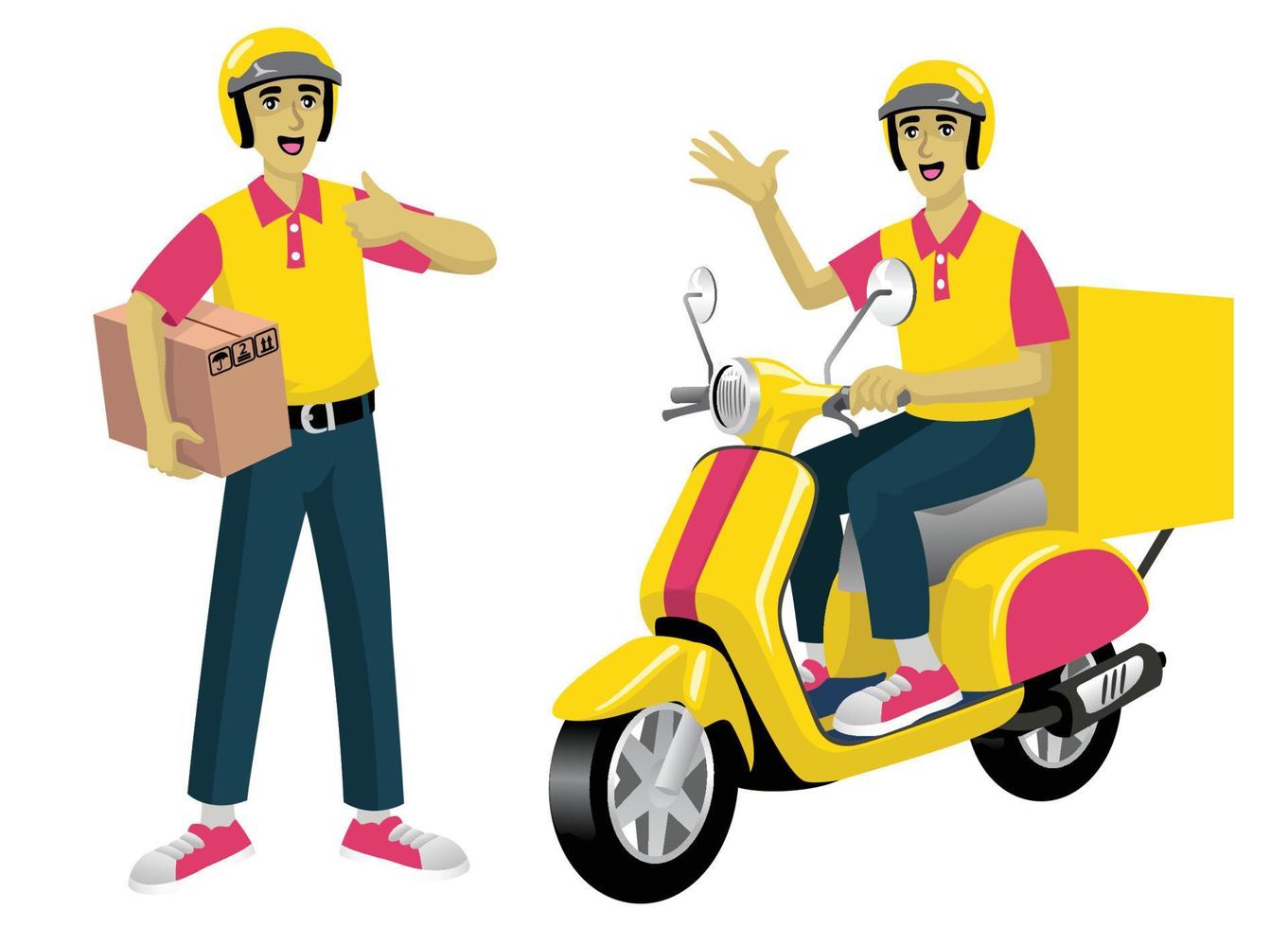 set worker of courier service and the scooter vector