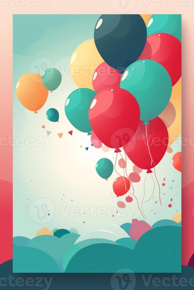 Colorful simple decoration illustration for party, birthday, baby shower, bridal shower, graduation, business event, grand opening, anniversary, holiday invitation draft and greetings card template. photo