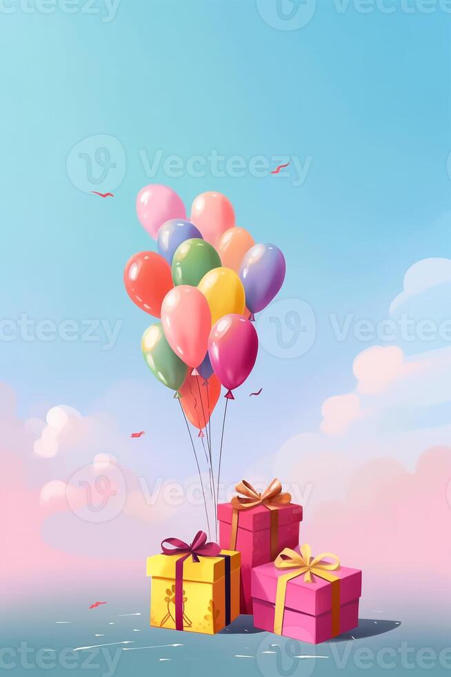 Colorful simple decoration illustration for party, birthday, baby shower, bridal shower, graduation, business event, grand opening, anniversary, holiday invitation draft and greetings card template. photo