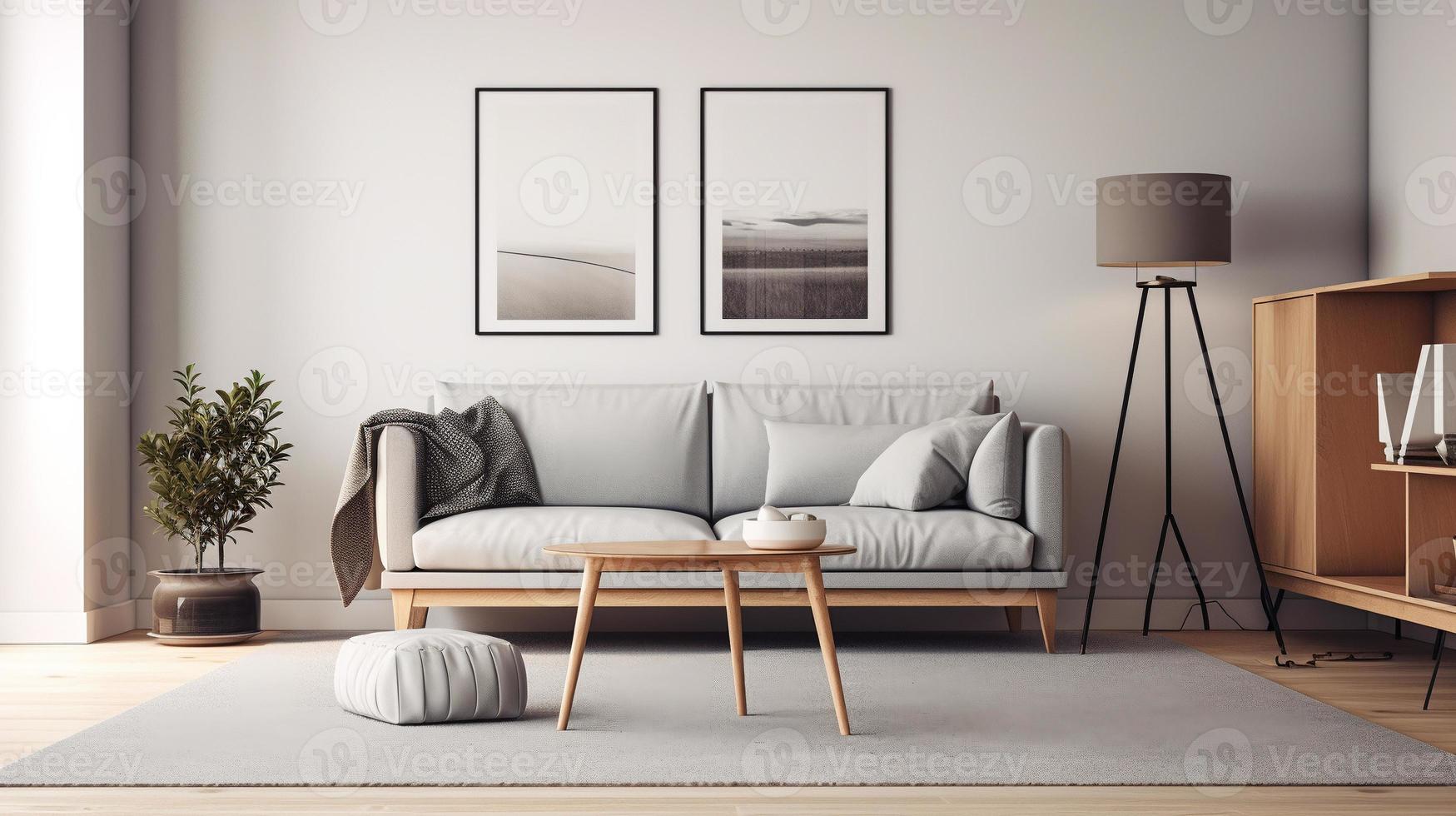 sencillo minimalista moderno vivo habitación, acogedor, cómodo, y elegante para casa y departamento, bueno interior. foto