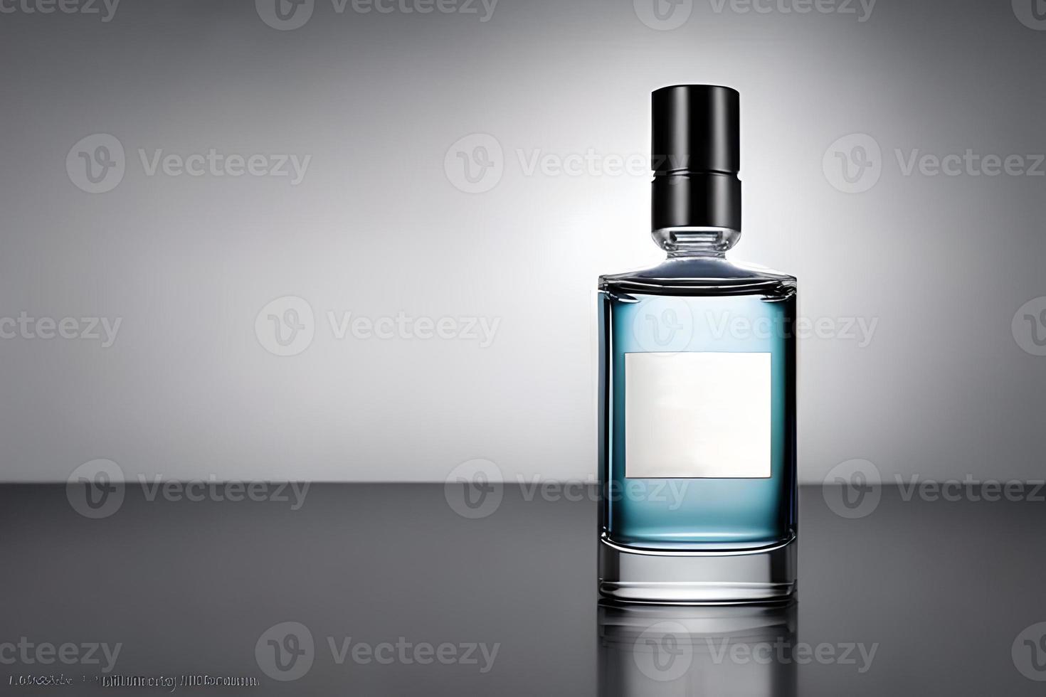 Blue bottle perfume mockup studio shot, isolated background, white label, marketing and product presentation. photo