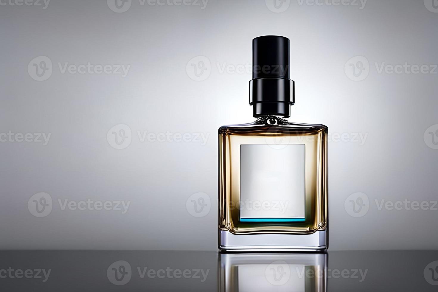 Orange bottle perfume mockup studio shot, isolated background, marketing and product presentation. photo