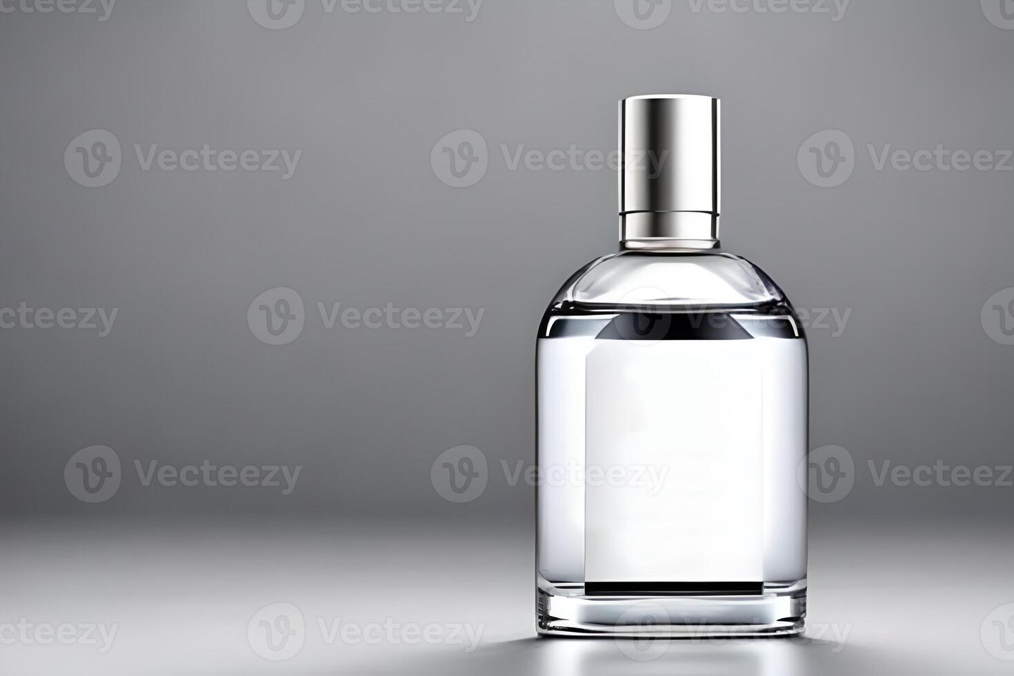 White bottle perfume mockup studio shot, isolated background, white label, marketing and product presentation. photo