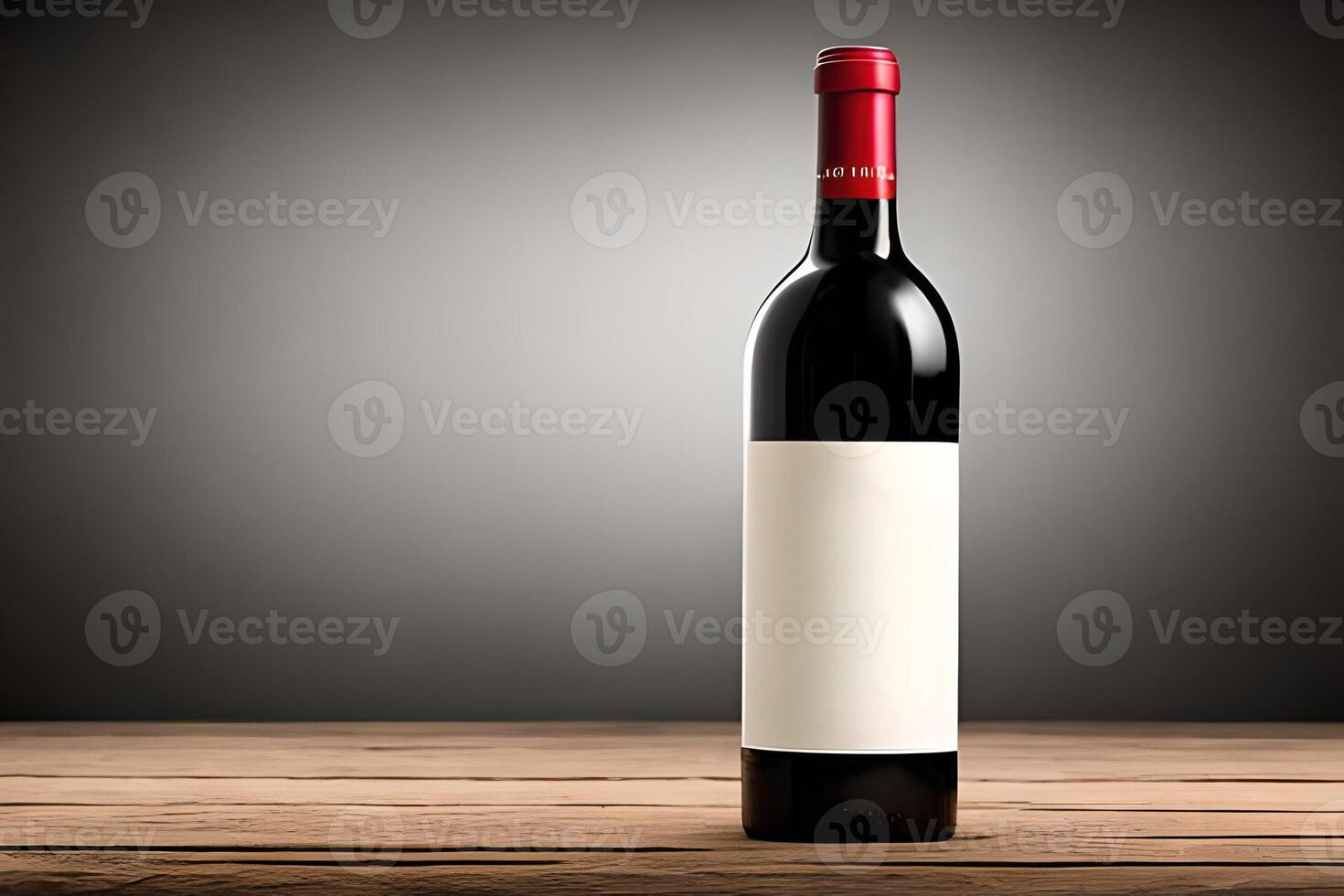 Black Glass wine bottle mockup, studio shoot, good lighting, white sticker label red seal cover, marketing and product presentation. photo