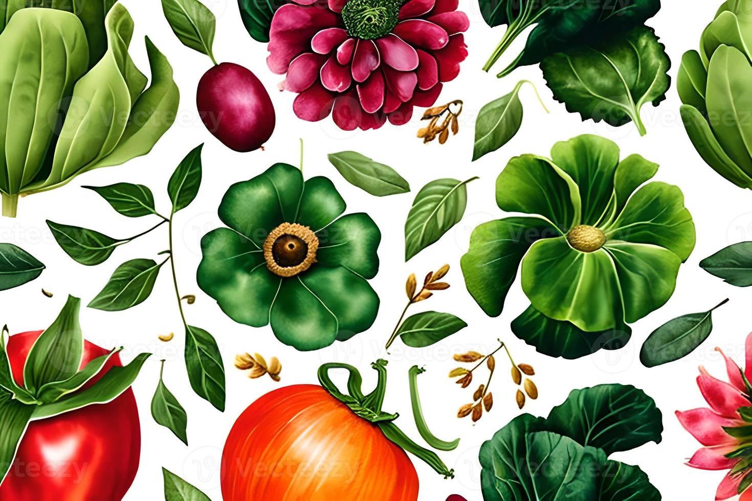 Vegetable pattern and texture background illustration watercolor seamless collection for fabric or any media print. photo
