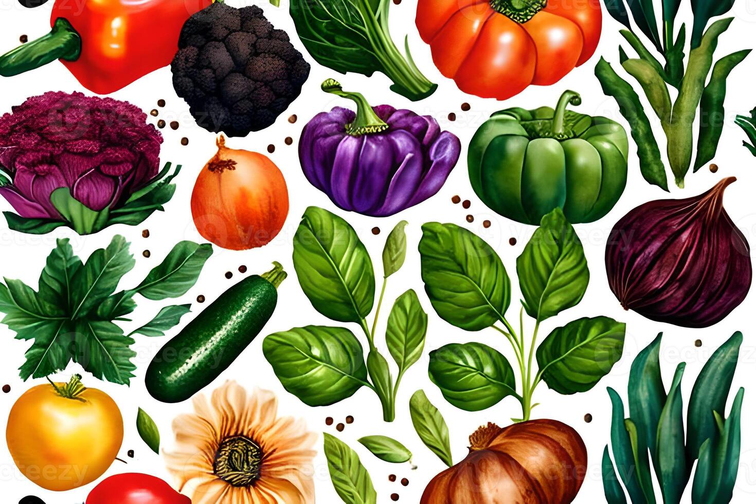 Vegetable pattern and texture background illustration watercolor seamless collection for fabric or any media print. photo