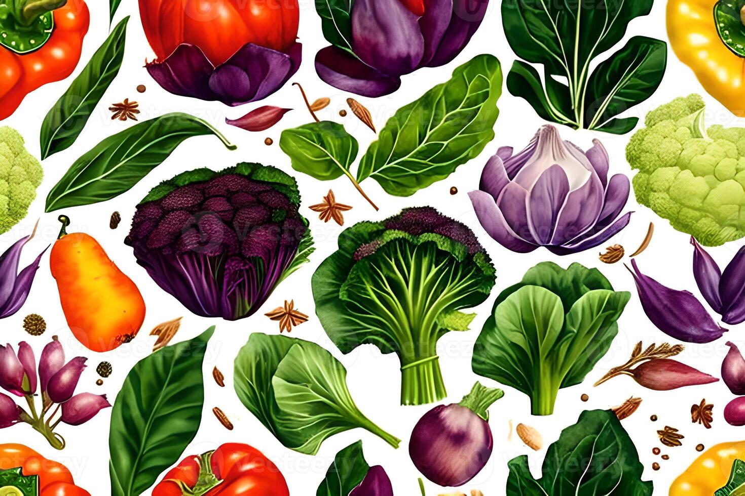 Vegetable pattern and texture background illustration watercolor seamless collection for fabric or any media print. photo