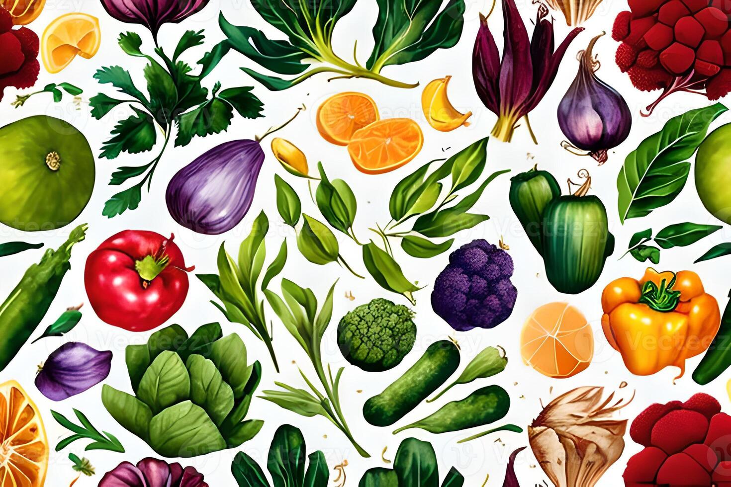 Vegetable pattern and texture background illustration watercolor seamless collection for fabric or any media print. photo