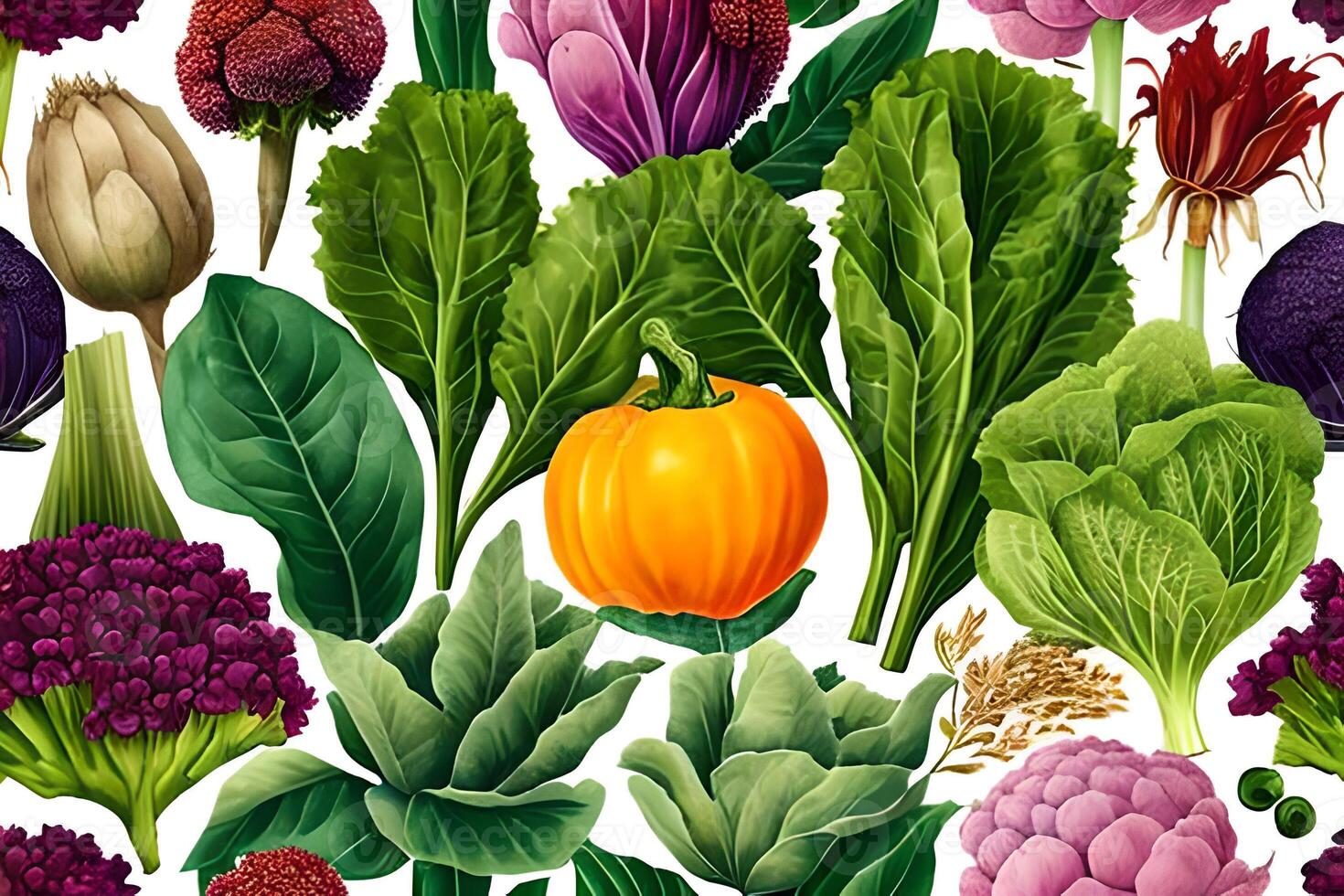 Vegetable pattern and texture background illustration watercolor seamless collection for fabric or any media print. photo