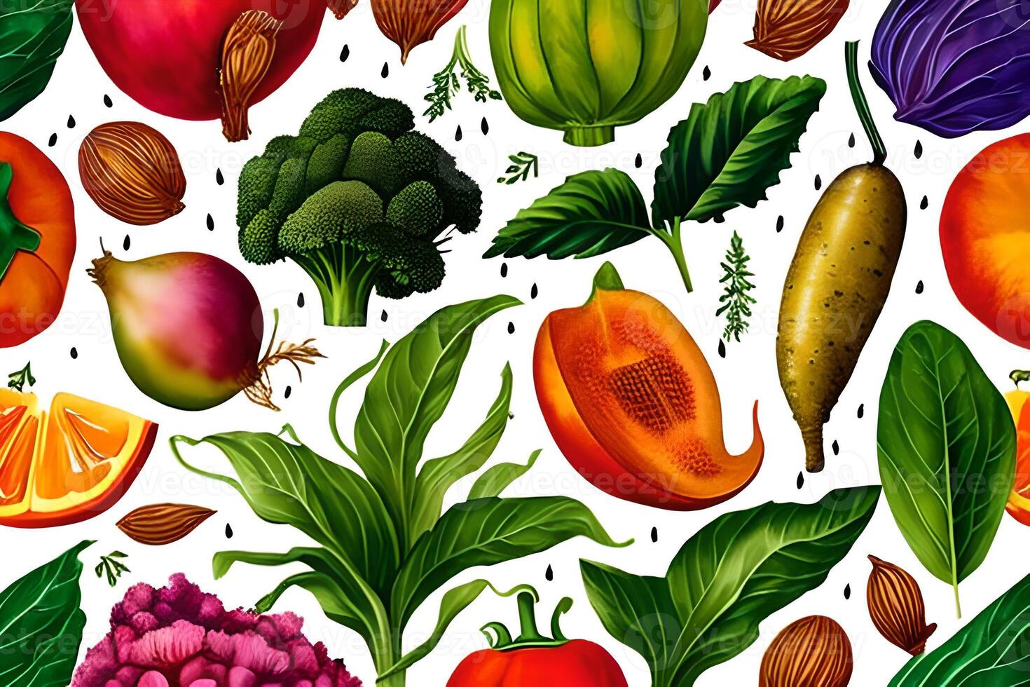 Vegetable pattern and texture background illustration watercolor seamless collection for fabric or any media print. photo