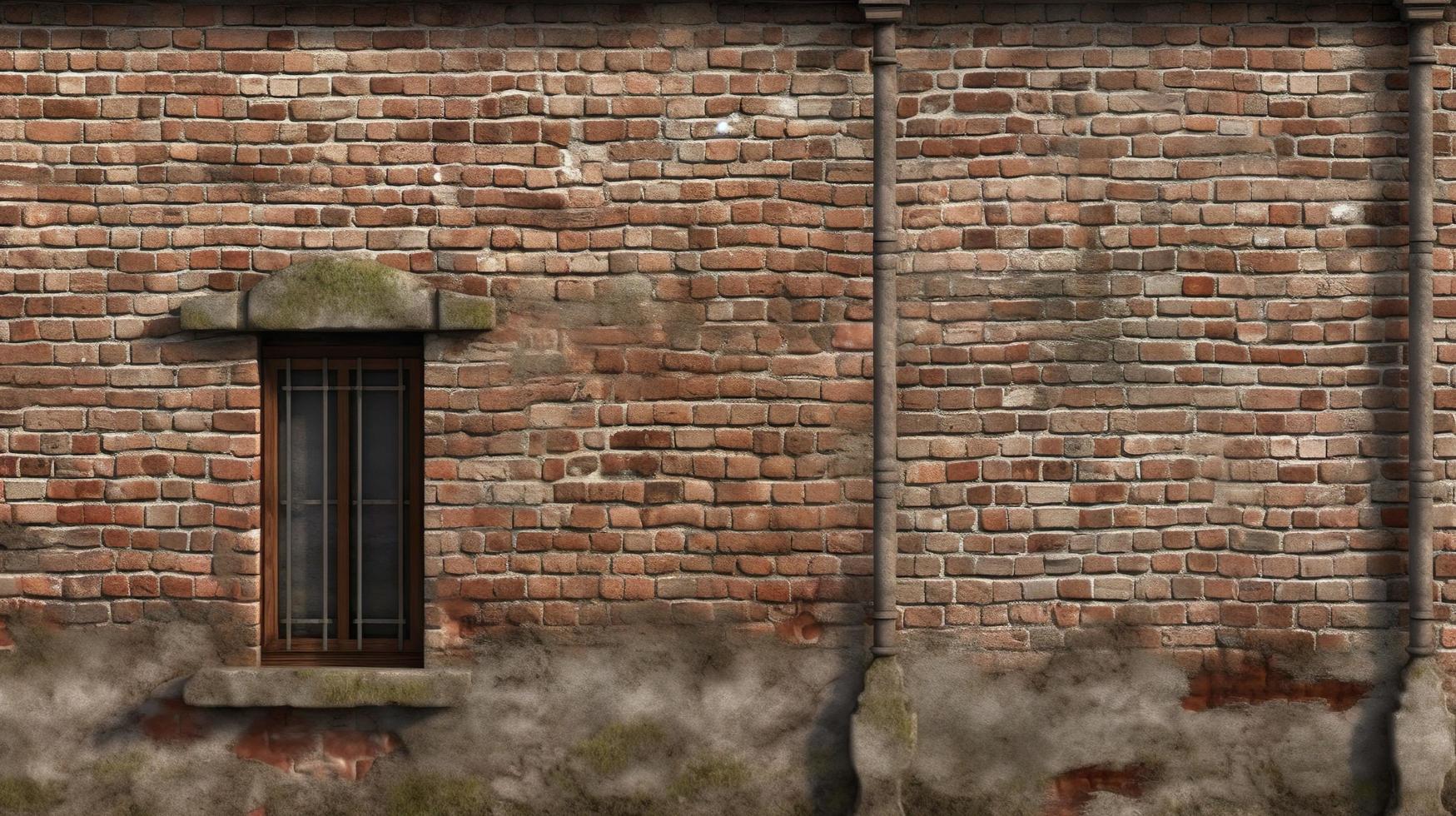 3d render of an old brick wall with a window on it photo