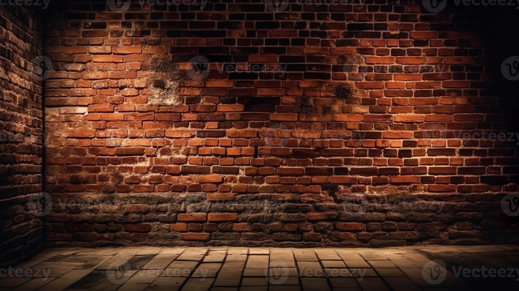 Old brick wall with lights and shadows. 3d render illustration. photo