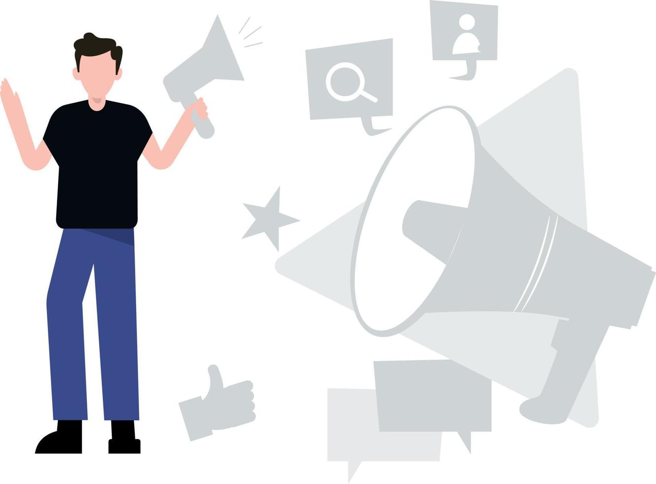 Boy advertising with megaphone. vector