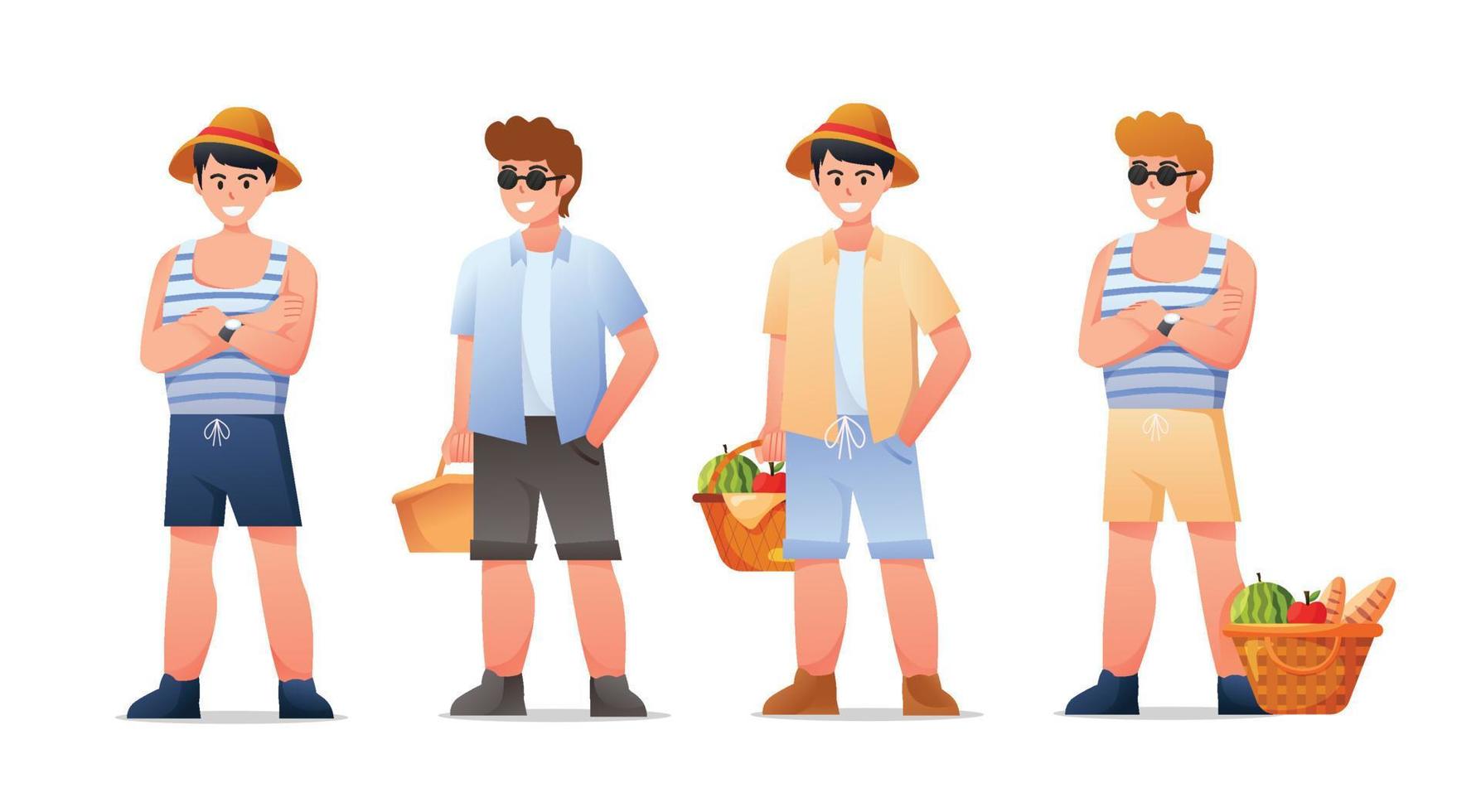 Characters man picnic on summertime holidays vector illustration