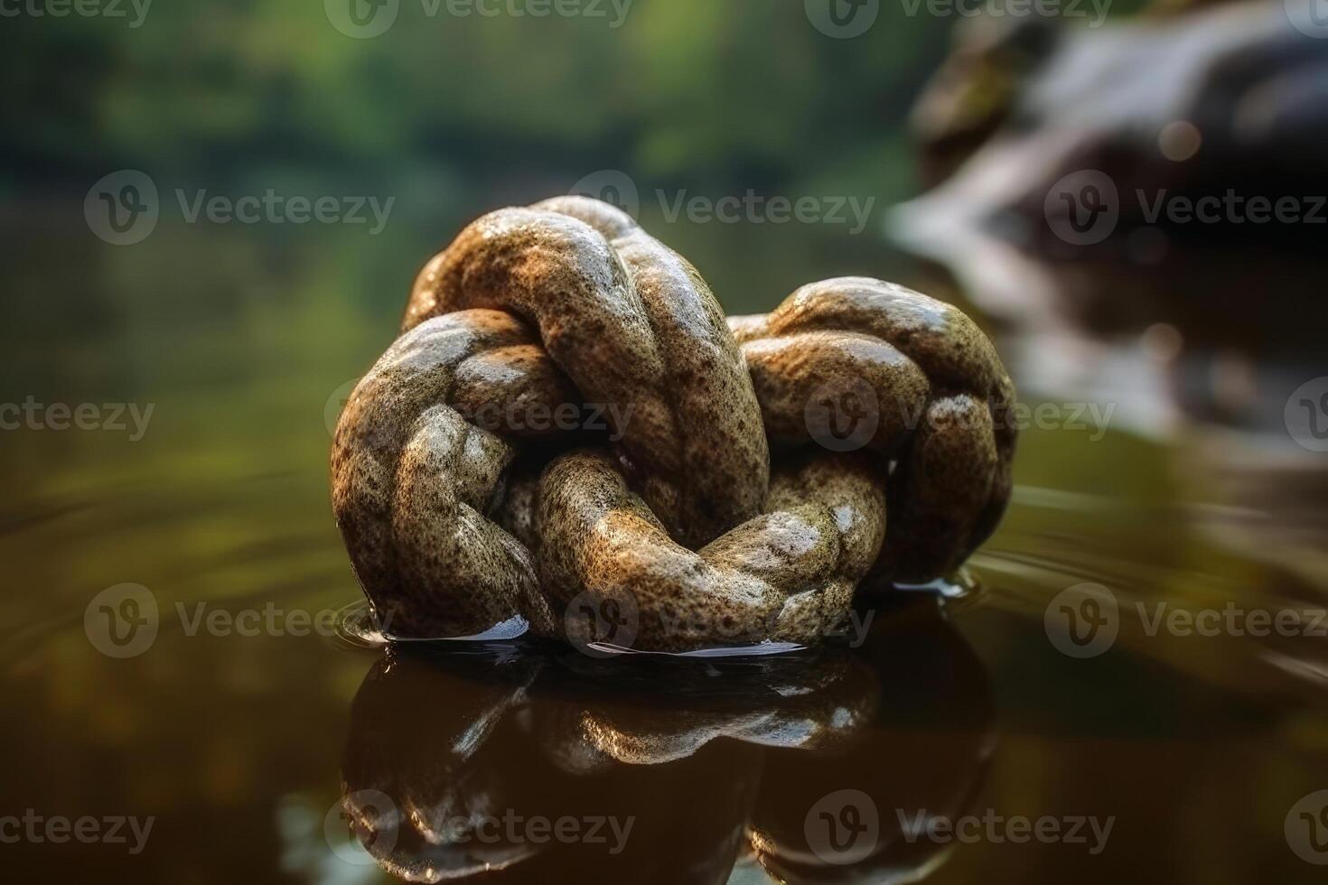 A big rope knot in the water with reflections created with technology. photo