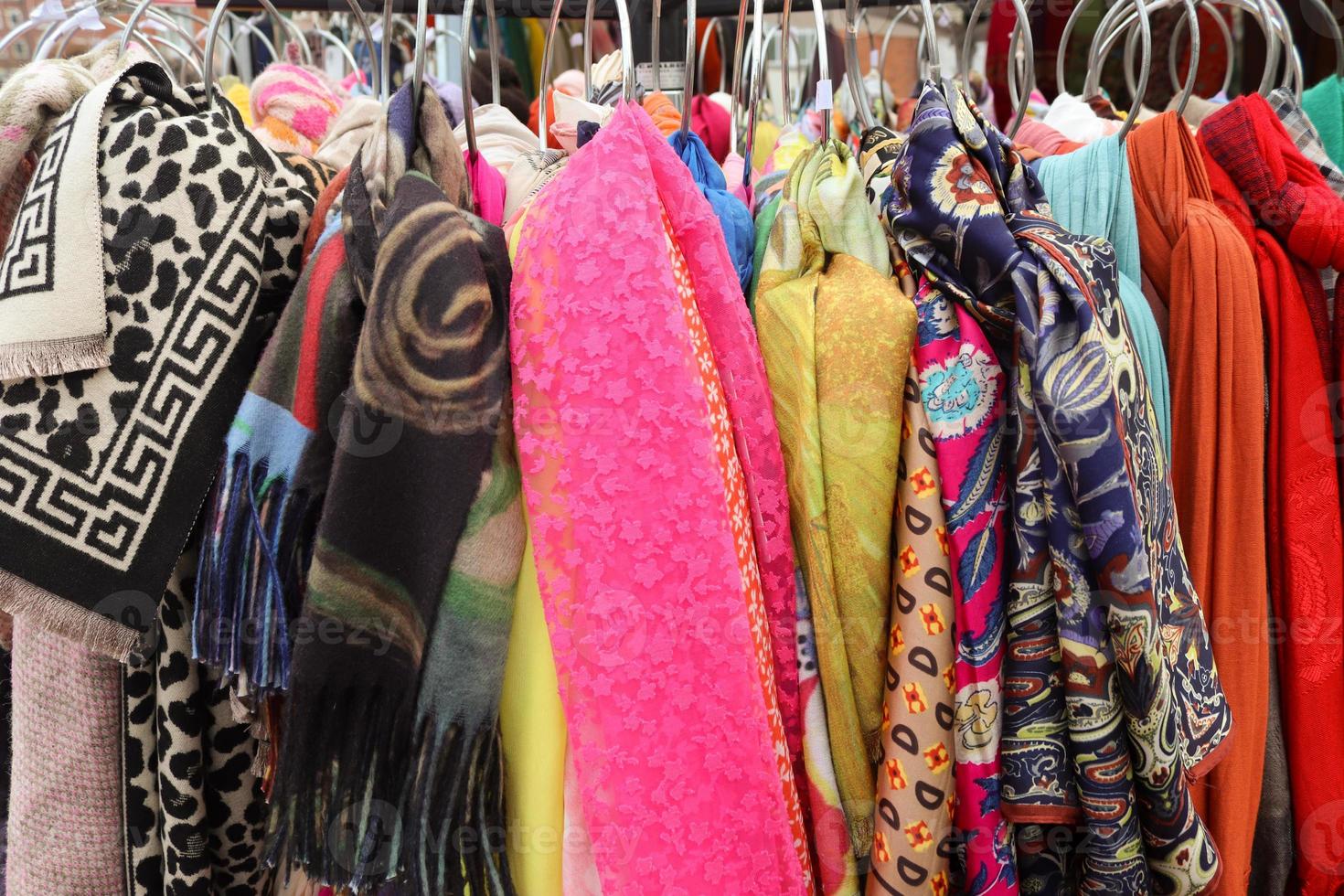 Samples of cloth and fabrics in different colors found at a fabrics market in Germany photo