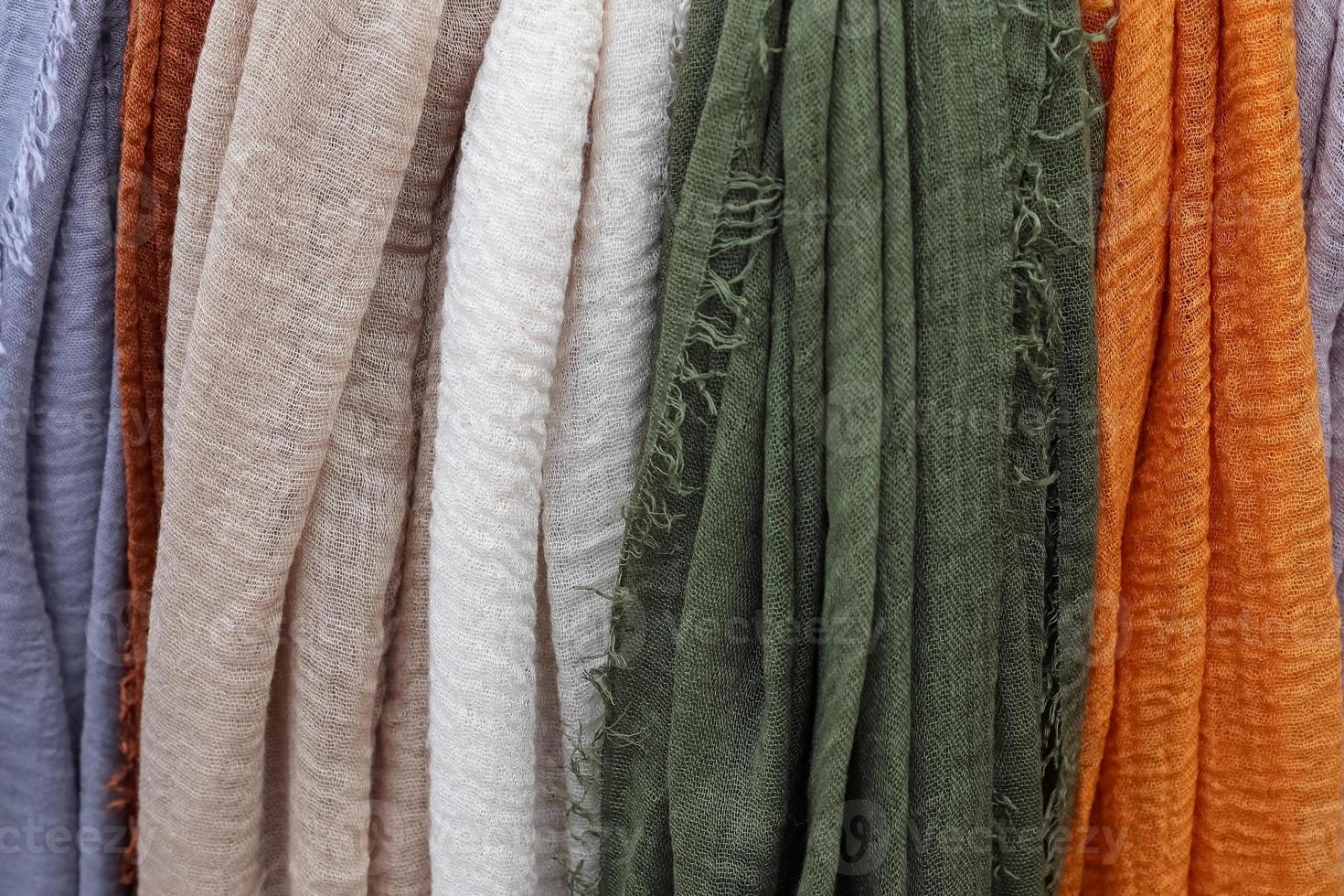 Samples of cloth and fabrics in different colors found at a fabrics market in Germany photo