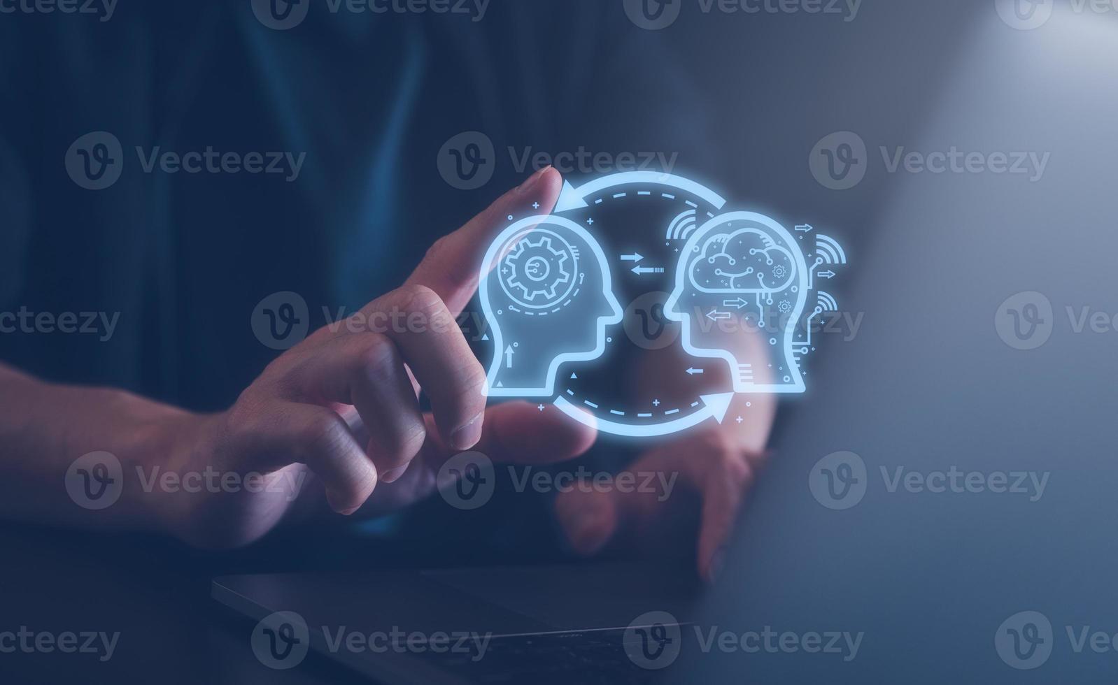Digital transformation of ideas and the adoption of technology in business in the digital age, enhancing global business capabilities. Ai, creativity new idea, innovation technology photo