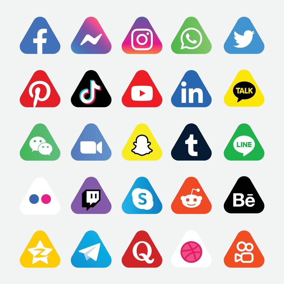 icono conjunto - social medios de comunicación triángulo vector