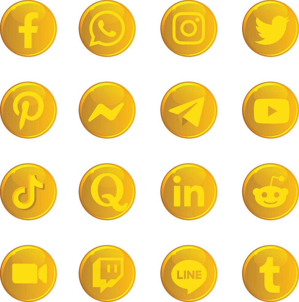 icono conjunto - social medios de comunicación botón oro vector