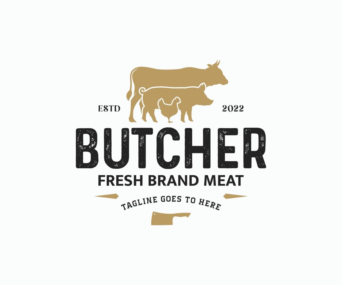 Butchery Shop Logo Design Template. Meat Label Template with Farm Animals vector