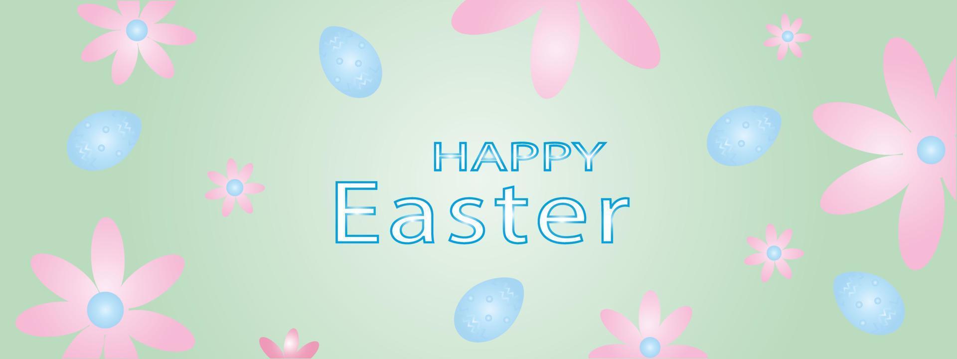 Postcard baner happy easter with bright colored eggs and spring flowers. gentle cute color gradients. Vector EPS10