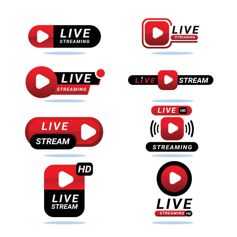 Play Button in Live Stream Badge Set vector