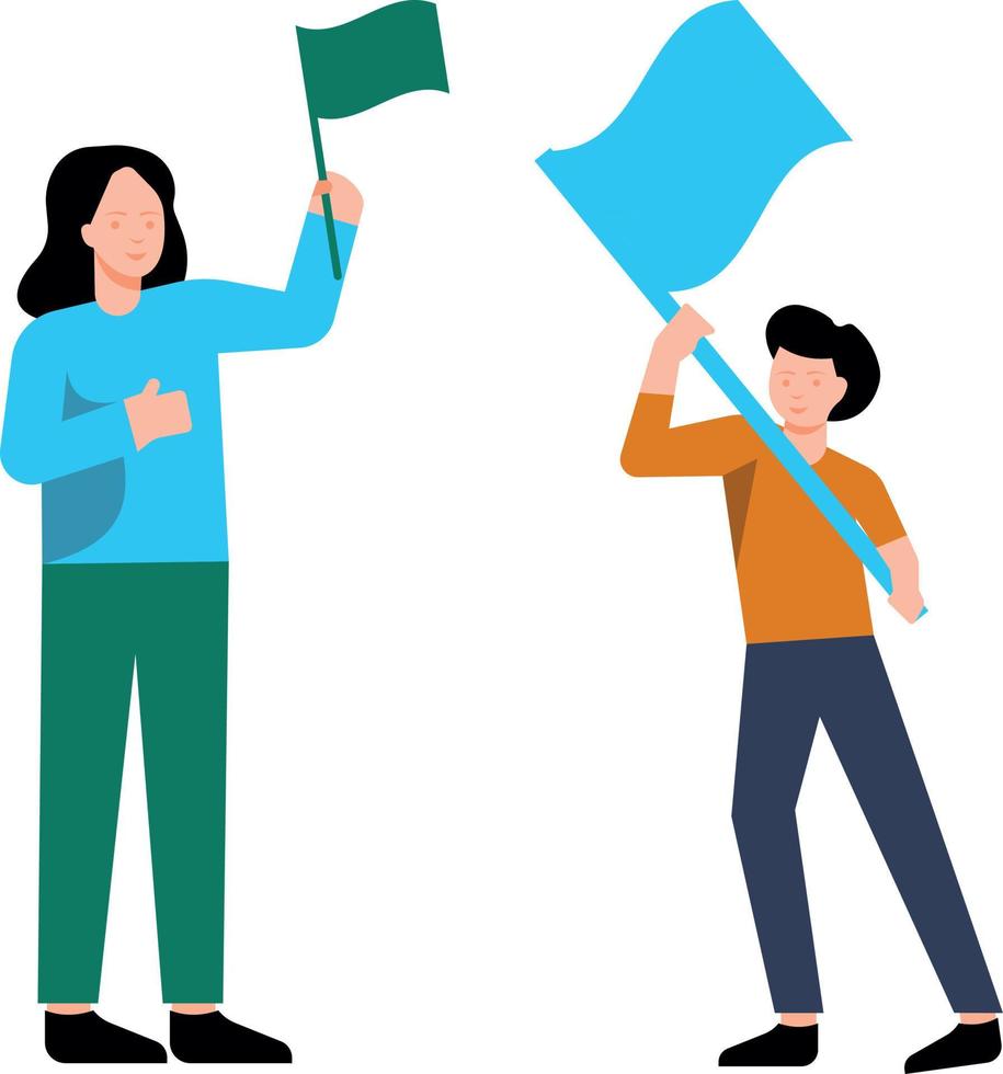 Boy and girl holding election flags. vector